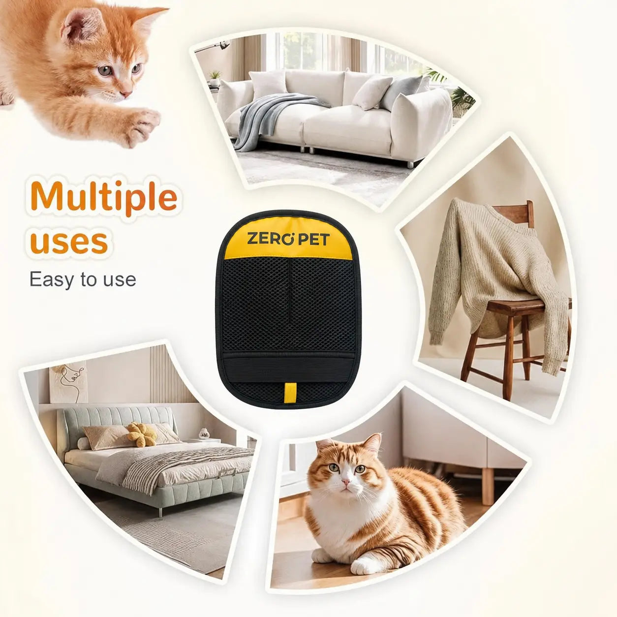 Reusable Pet Hair Remover Mitt, Washable Static Fur & Lint Cleaner for Furniture, Bedding & Car Seats